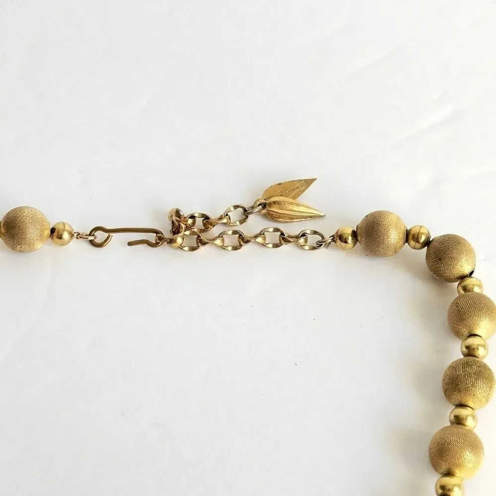 Whiting & Davis Mesh Bead Necklace‎ Gold Tone Metal Beaded Vintage 60s Retro 18”